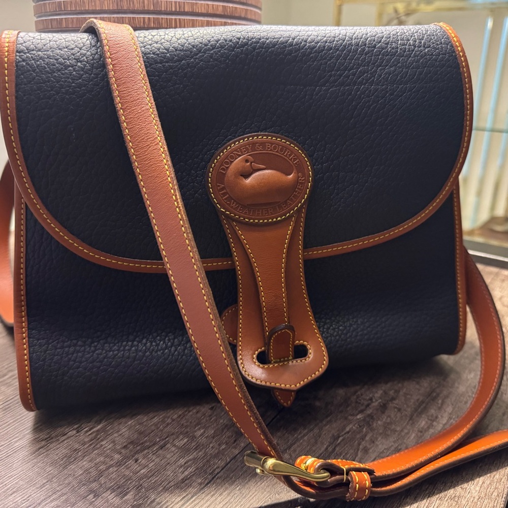 ****SOLD! Dooney & Bourke Black and Brown Messenger Bag with Structured Design